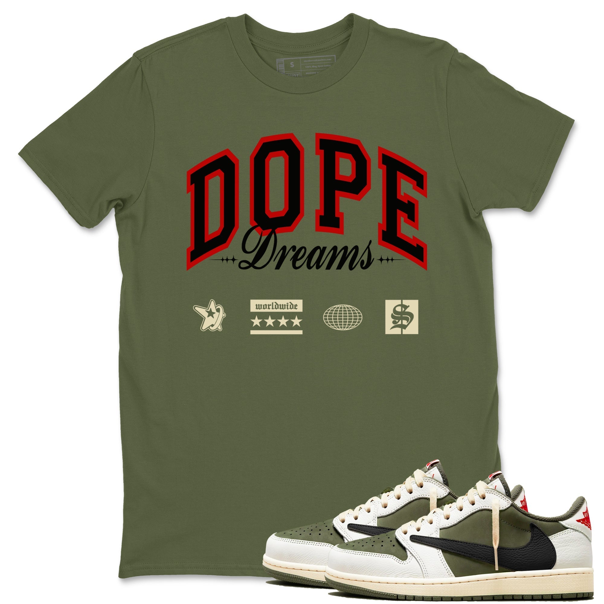 Dope Dreams Sneaker Tees - Air Jordan 1 Travis Scott Medium Olive