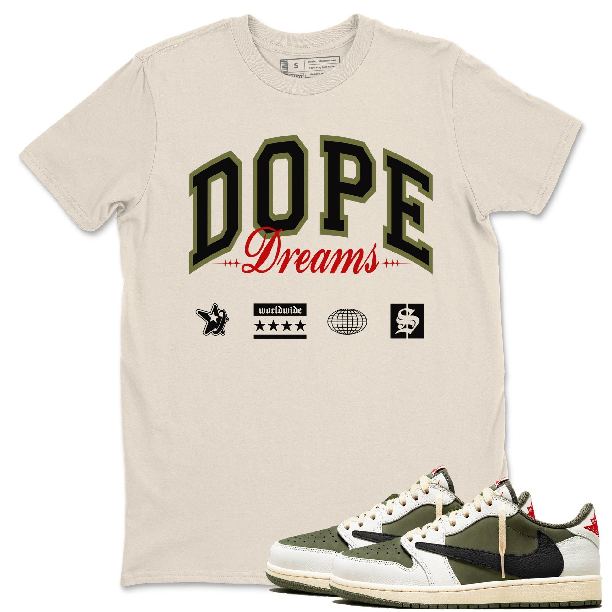 Dope Dreams Sneaker Tees - Air Jordan 1 Travis Scott Medium Olive