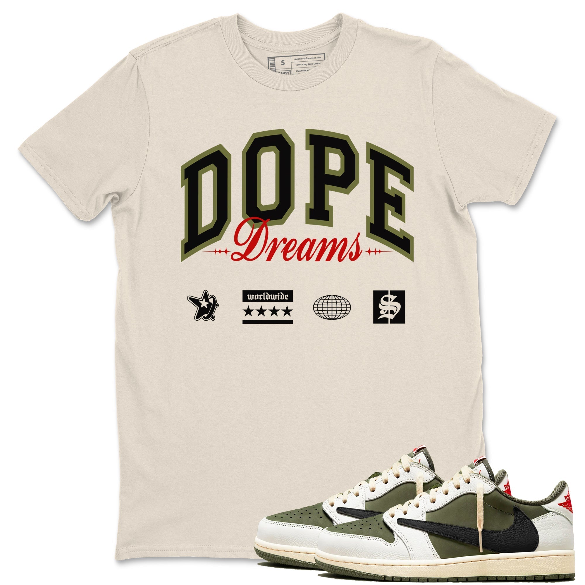Dope Dreams Sneaker Tees - Air Jordan 1 Travis Scott Medium Olive