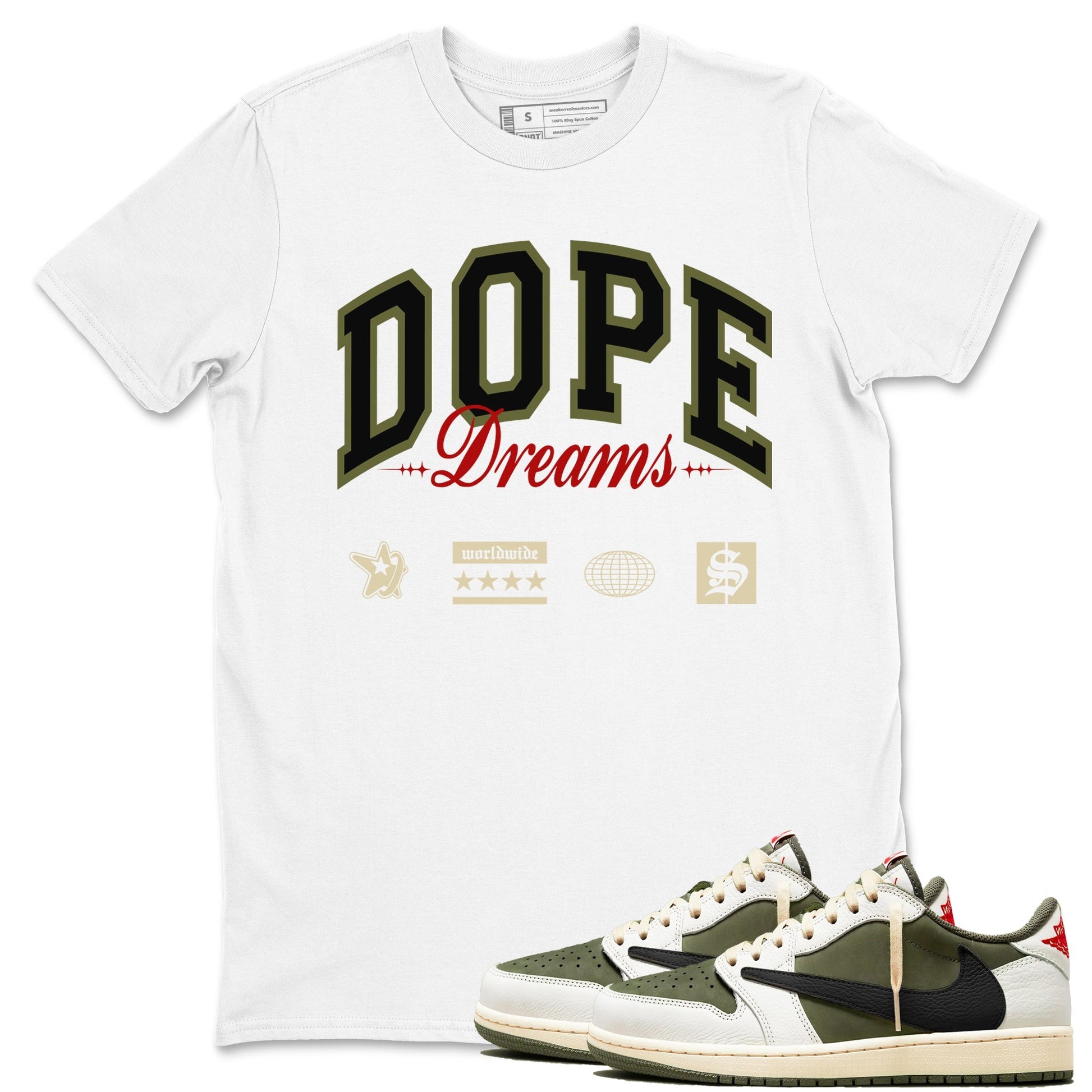 Dope Dreams Sneaker Tees - Air Jordan 1 Travis Scott Medium Olive
