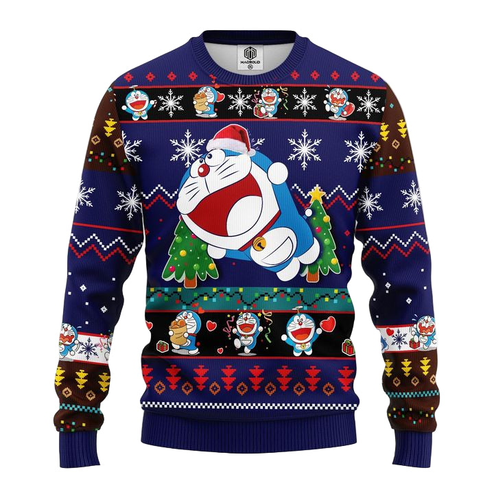 Doreamon Anime Ugly Christmas Sweater Blue Amazing Gift Idea Thanksgiving Gift ? Usalast