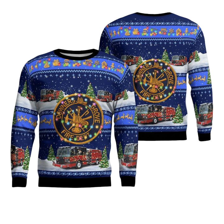 Downers Grove DuPage County Illinois Downers Grove Fire Department Christmas Sweater 3D ? Usalast