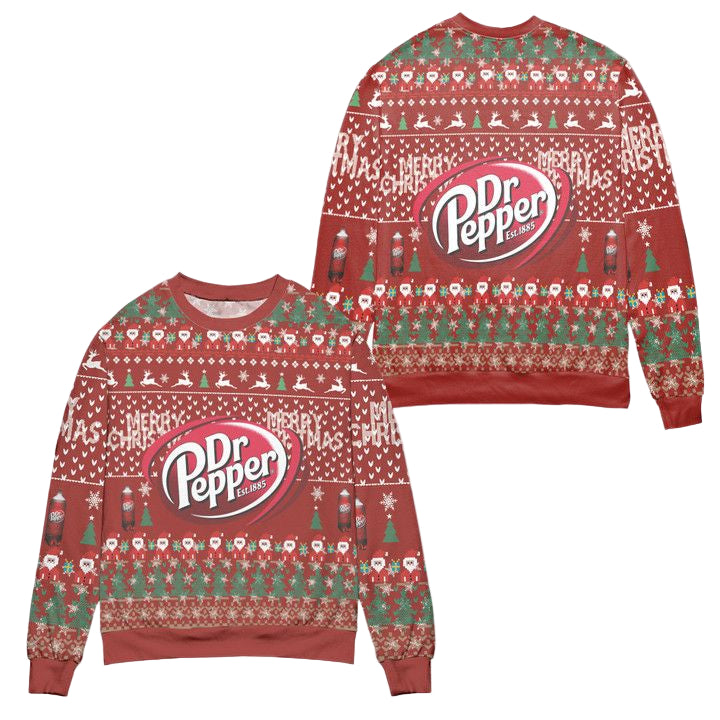 Dr Pepper Reindeer Pine Tree Pattern Ugly Christmas Sweater ? Red ? Usalast