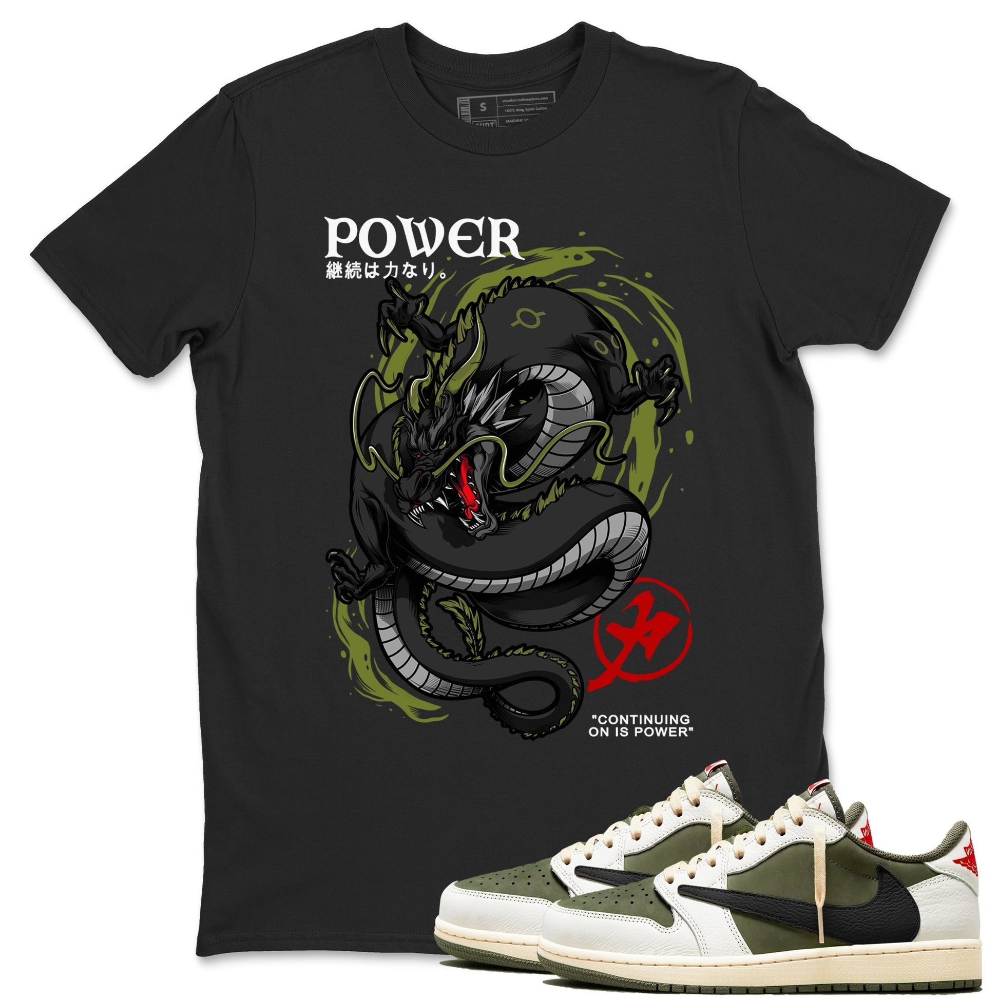 Dragon Power Sneaker Tees - Air Jordan 1 Travis Scott Medium Olive