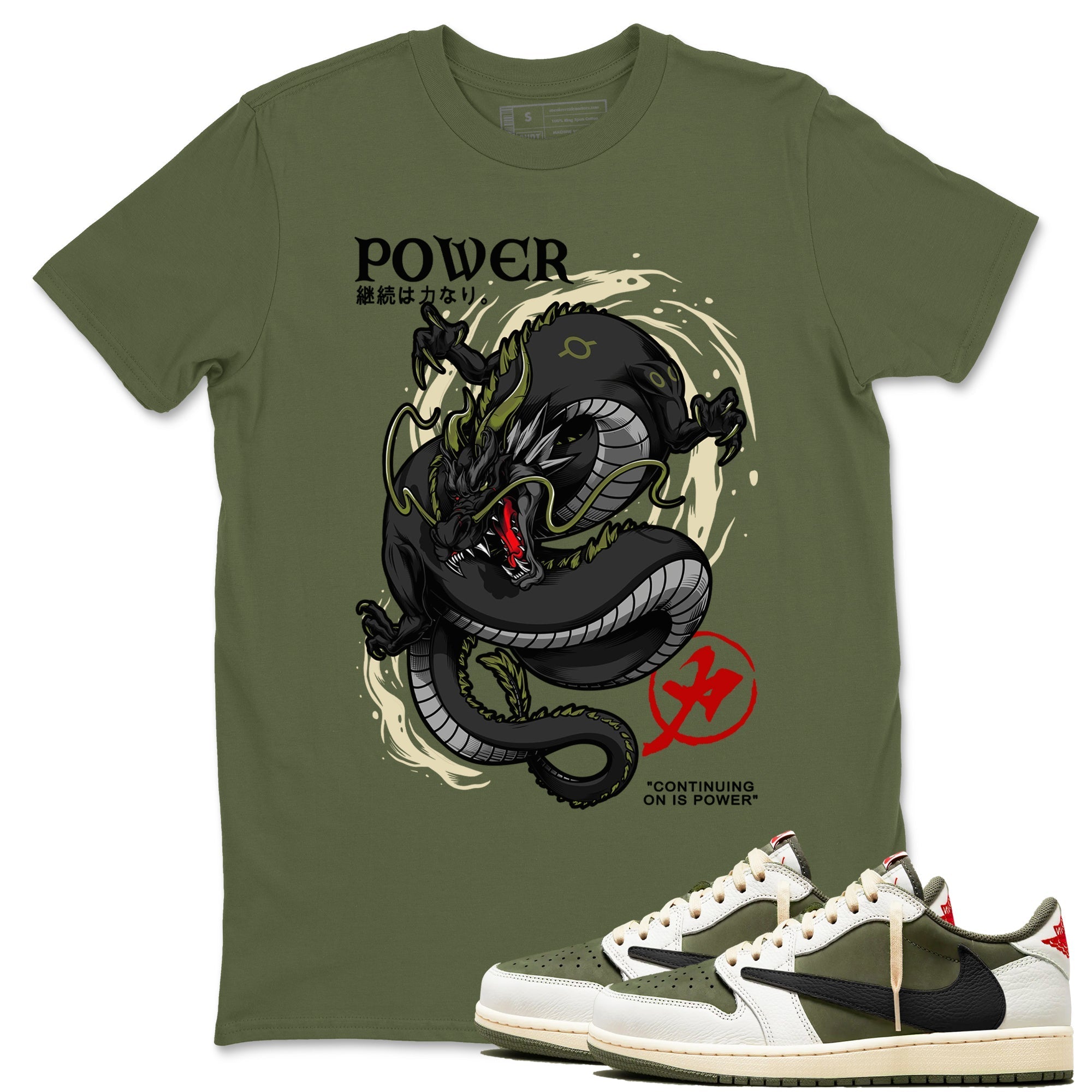 Dragon Power Sneaker Tees - Air Jordan 1 Travis Scott Medium Olive