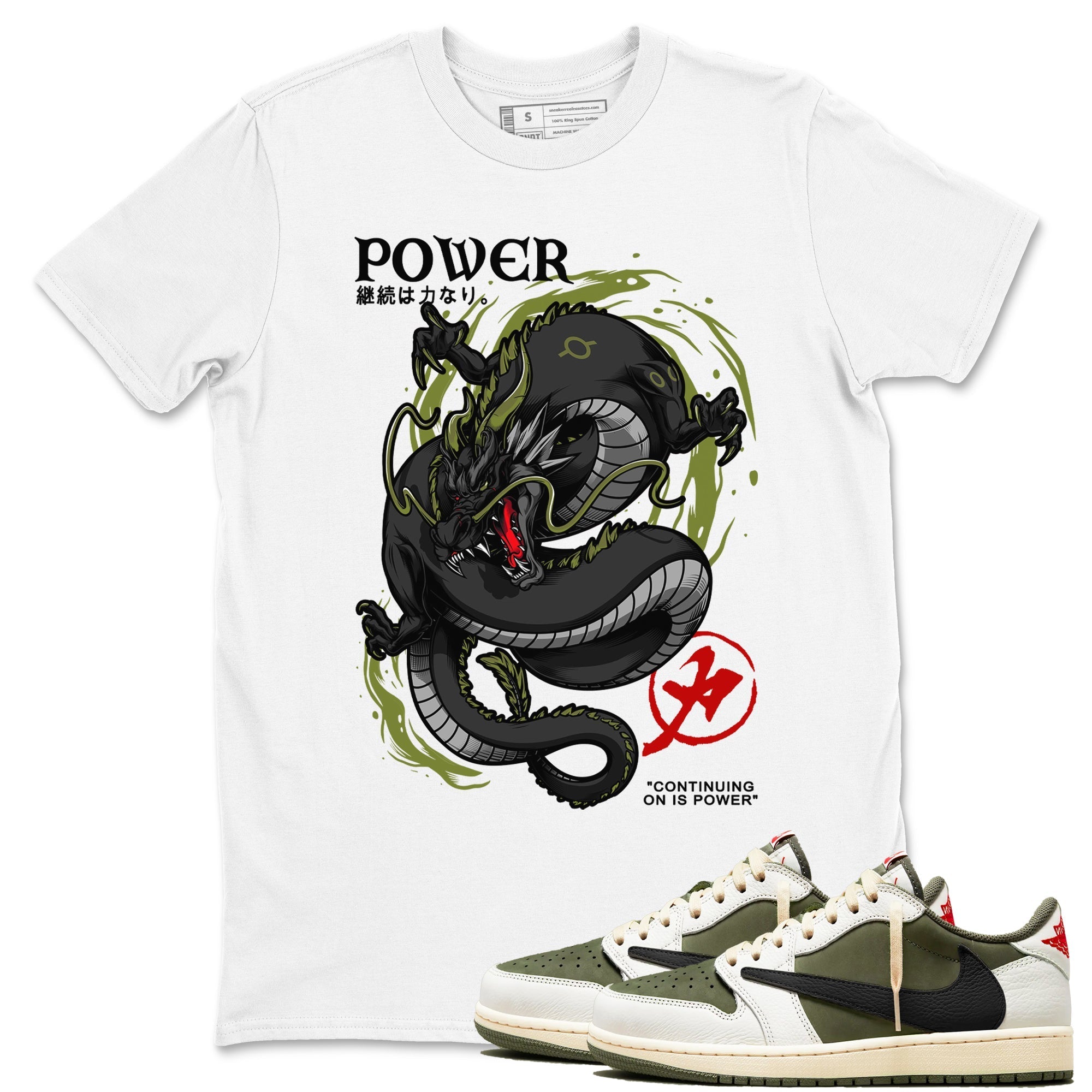 Dragon Power Sneaker Tees - Air Jordan 1 Travis Scott Medium Olive