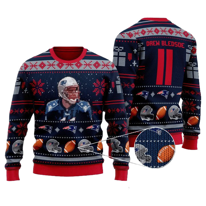 Drew Bledsoe 11 New England Patriots Nfl Christmas Sweater ? Usalast
