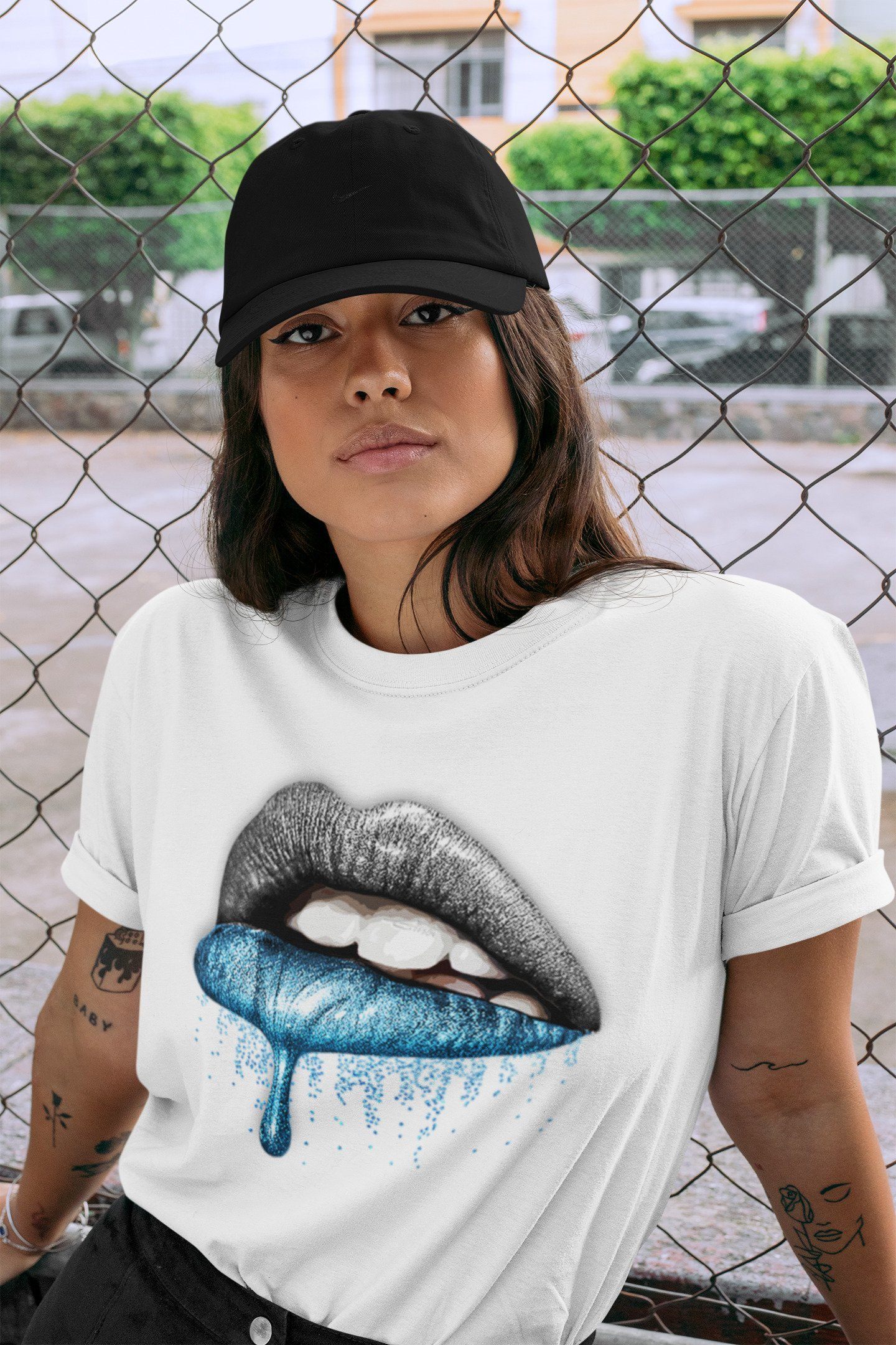 Dripping Lips Unisex Tops - Yeezy 700 Bright Cyan
