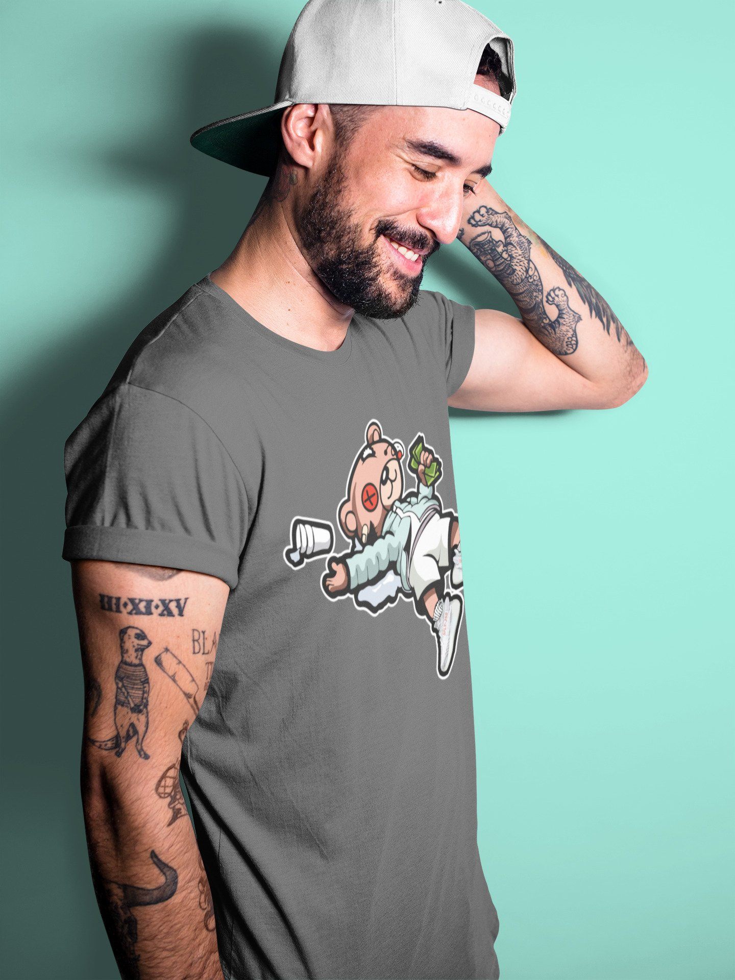 Drunk Teddy Bear Unisex Tops - Yeezy 350 Blue Tint