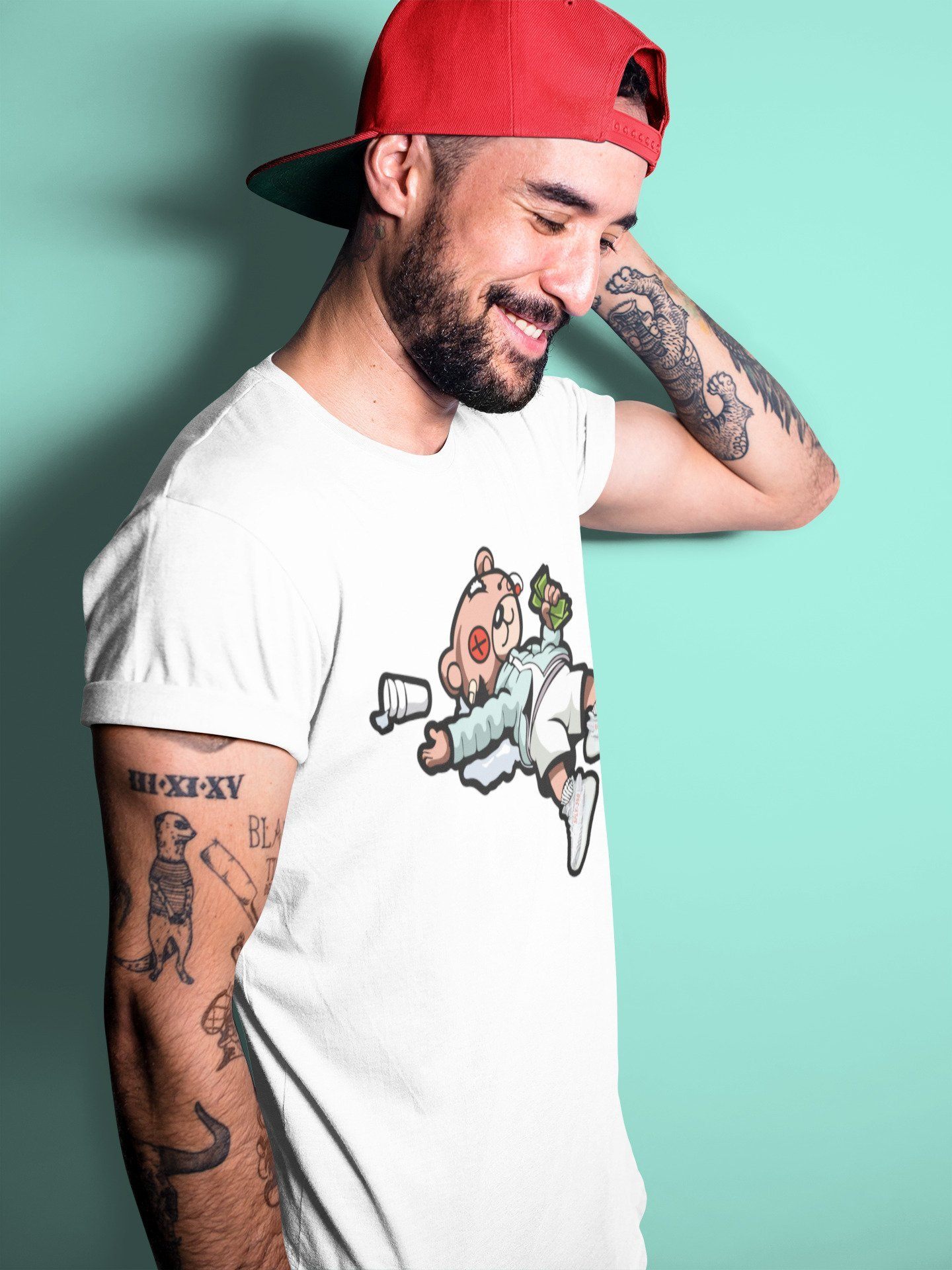 Drunk Teddy Bear Unisex Tops - Yeezy 350 Blue Tint
