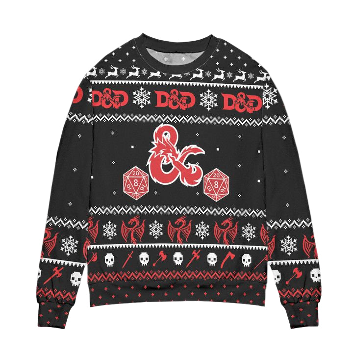Dungeons And Dragons Dice Snowflake Pattern Ugly Christmas Sweater ? Black ? Usalast