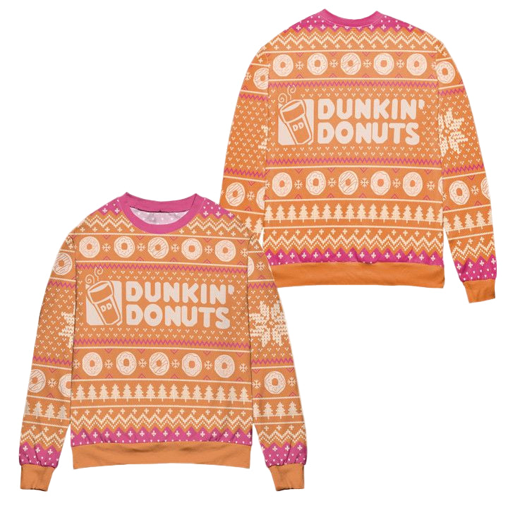 Dunkin Donuts Snow Flake Pine Tree Ugly Christmas Sweater ? Orange ? Usalast