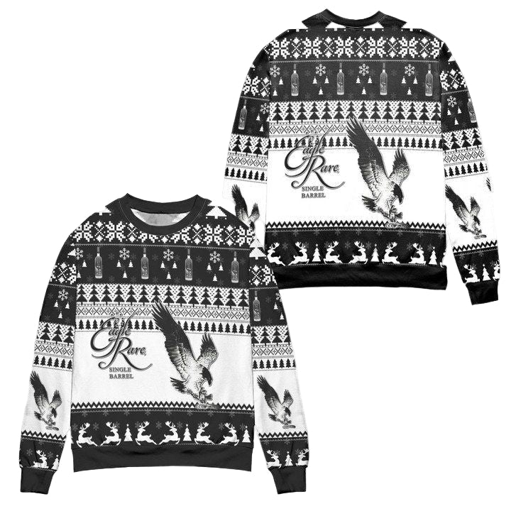 Eagle Rare Bourbon Whiskey Pine Tree Reindeer Ugly Christmas Sweater ? Black White ? Usalast