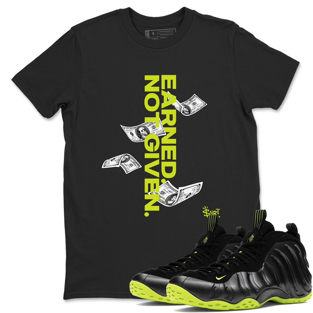 Earned Not Given Sneaker Tees - Air Foamposite One Black Volt
