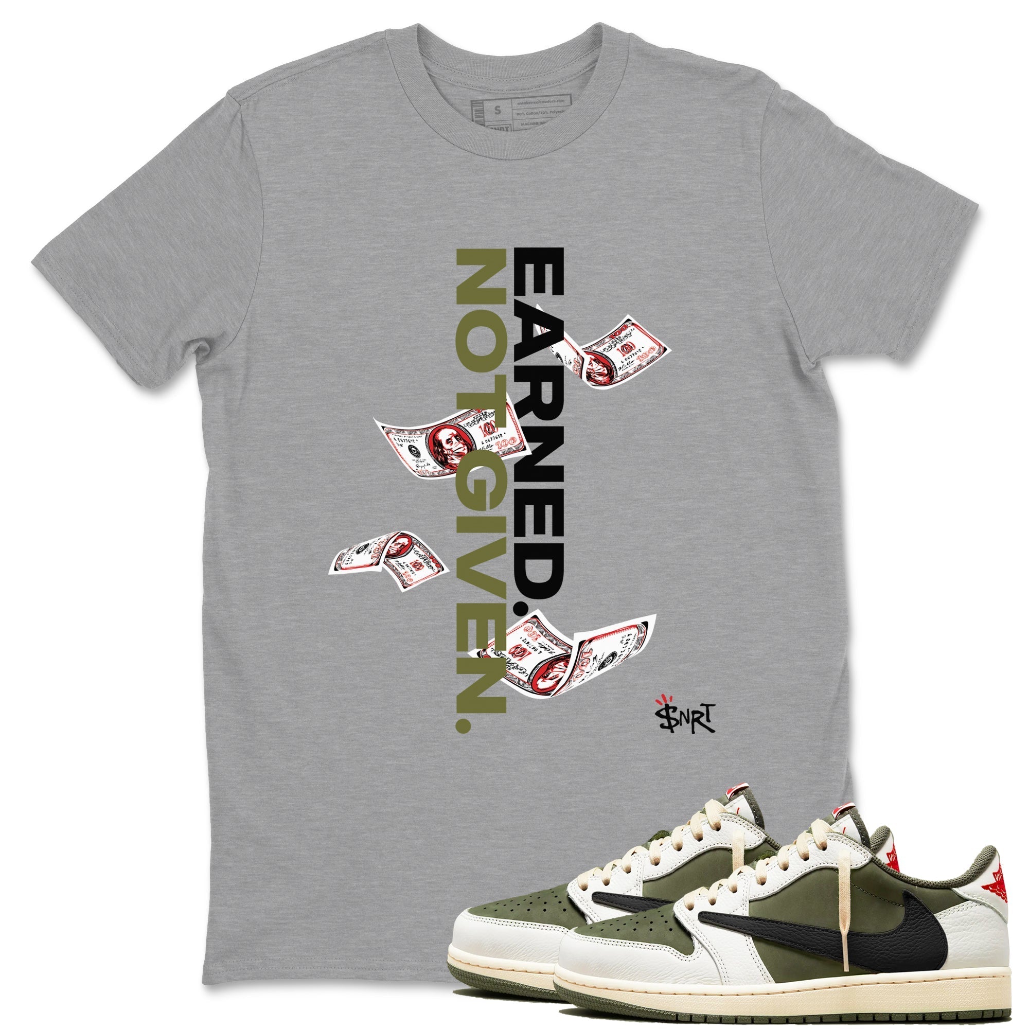 Earned Not Given Sneaker Tees - Air Jordan 1 Travis Scott Medium Olive