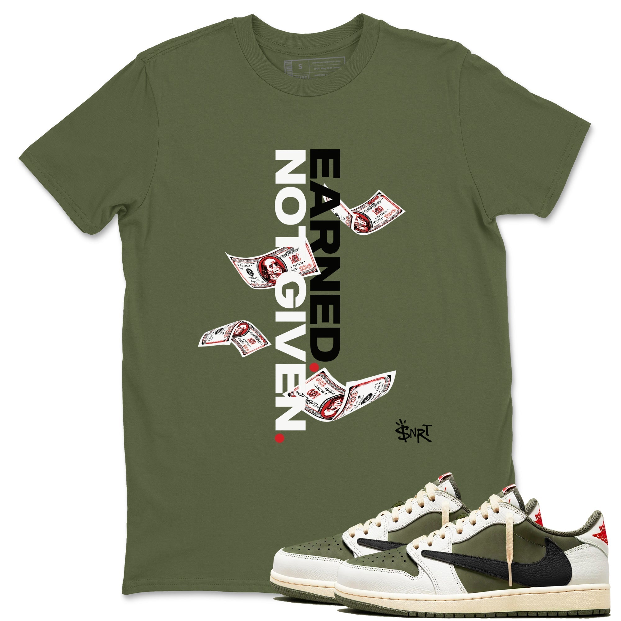 Earned Not Given Sneaker Tees - Air Jordan 1 Travis Scott Medium Olive