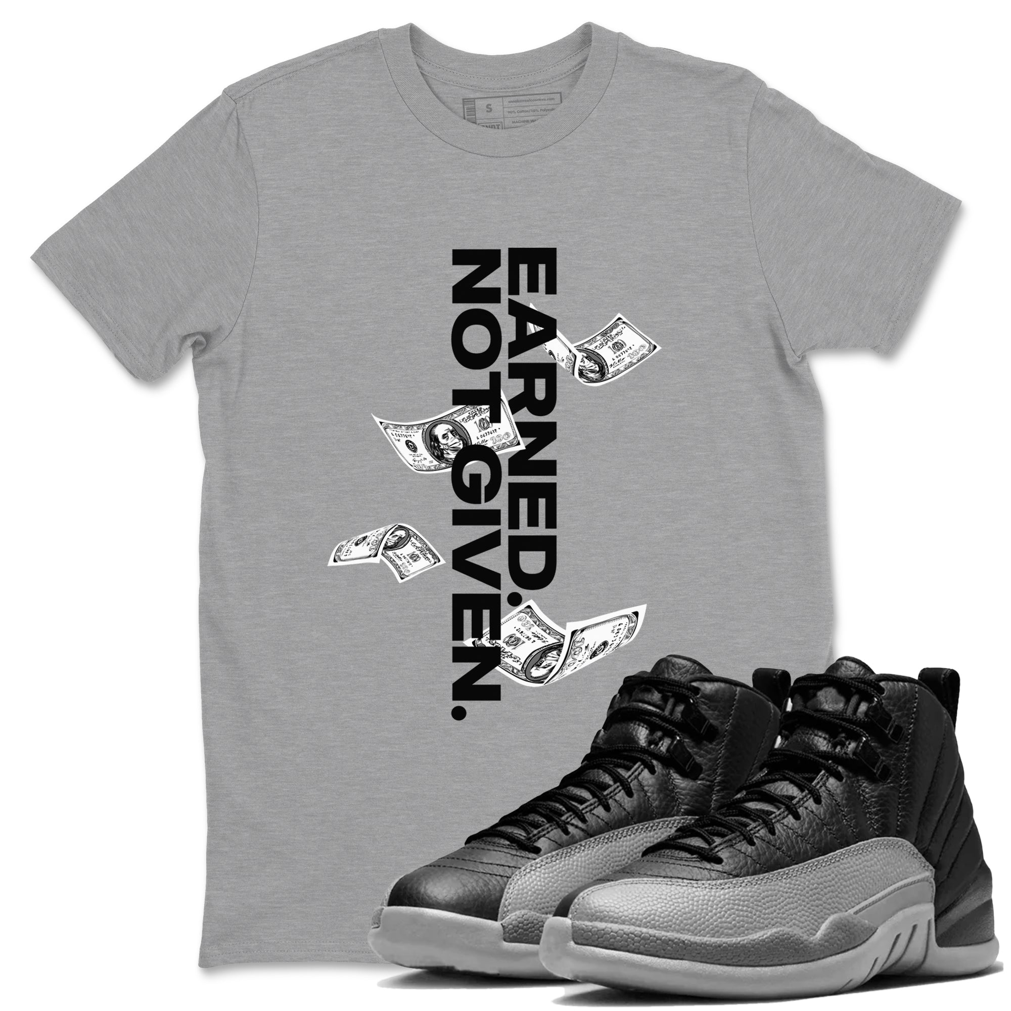 Earned Not Given Sneaker Tees - Air Jordan 12 Black Wolf Grey