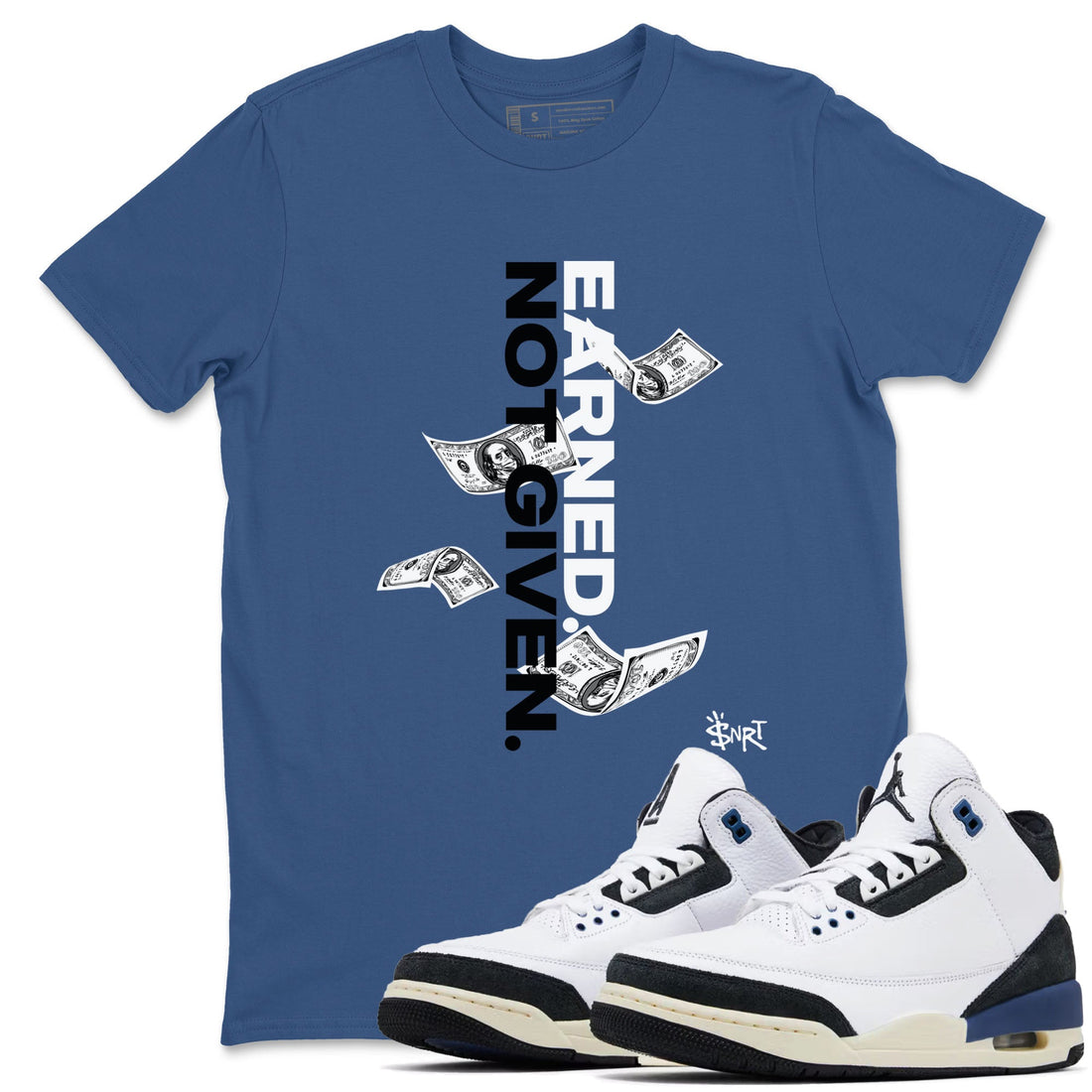 Earned Not Given Sneaker Tees - Air Jordan 3 A Ma Maniere x Diffused Blue