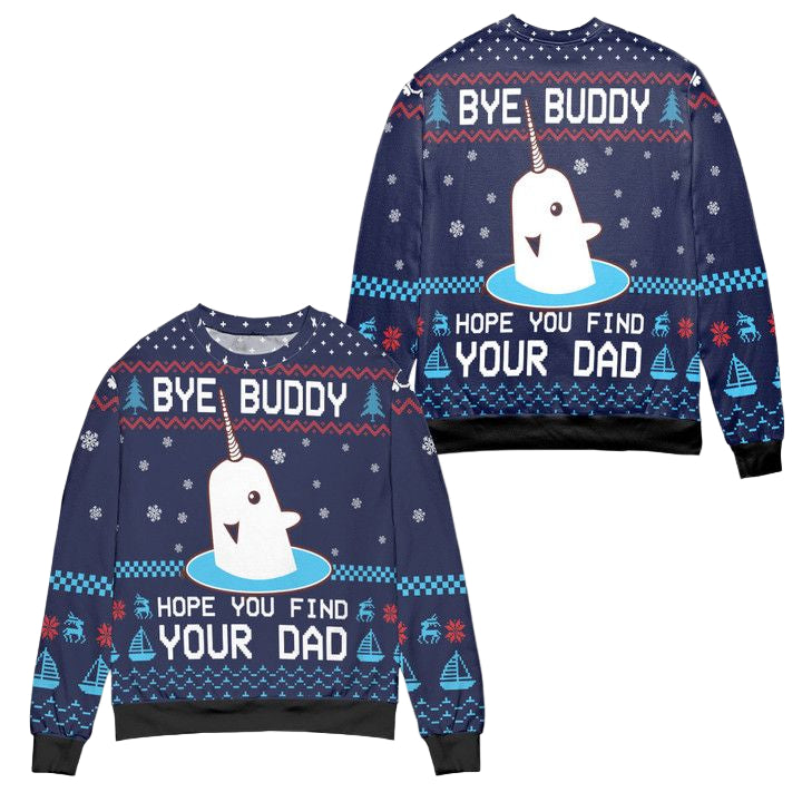 Elf Bye Buddy Hope You Find Your Dad Christmas Pattern Ugly Christmas Sweater ? Blue ? Usalast