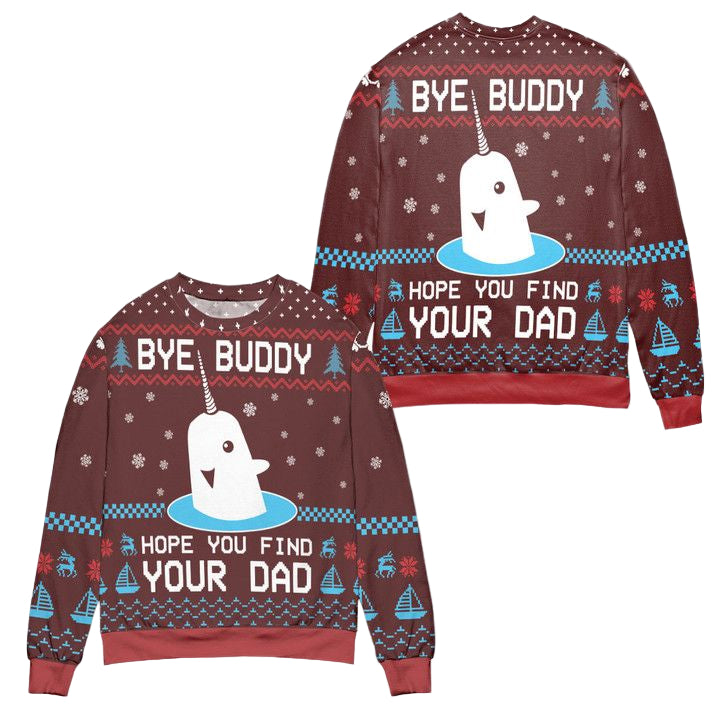 Elf Bye Buddy Hope You Find Your Dad Christmas Pattern Ugly Christmas Sweater ? Red ? Usalast