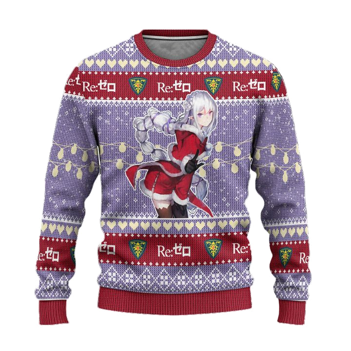 Emilia Anime Ugly Christmas Sweater Custom Re Zero Xmas Gift ? Usalast