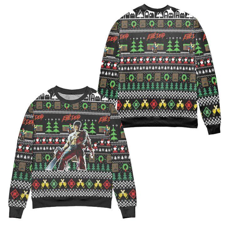 Evil Dead Movie Santa Snowflake Pattern Ugly Christmas Sweater ? Black ? Usalast