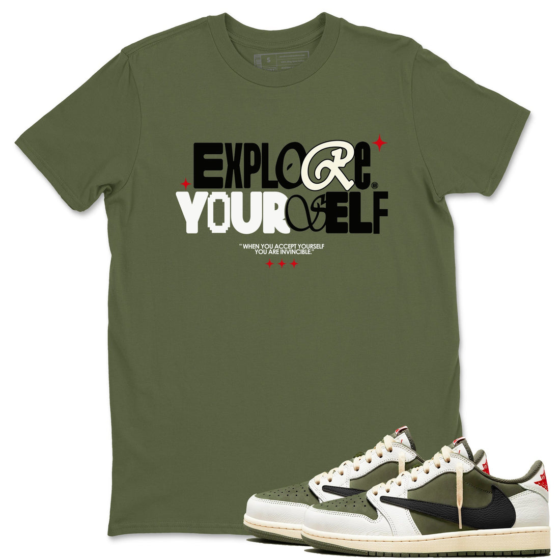 Explore Yourself Sneaker Tees - Air Jordan 1 Travis Scott Medium Olive