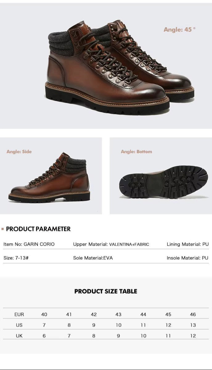 Men's Western Ankle Boots – Anti-Slip Lace-Up Leather & Fabric – Height Increasing EVA Sole – Winter/Autumn Casual Shoes