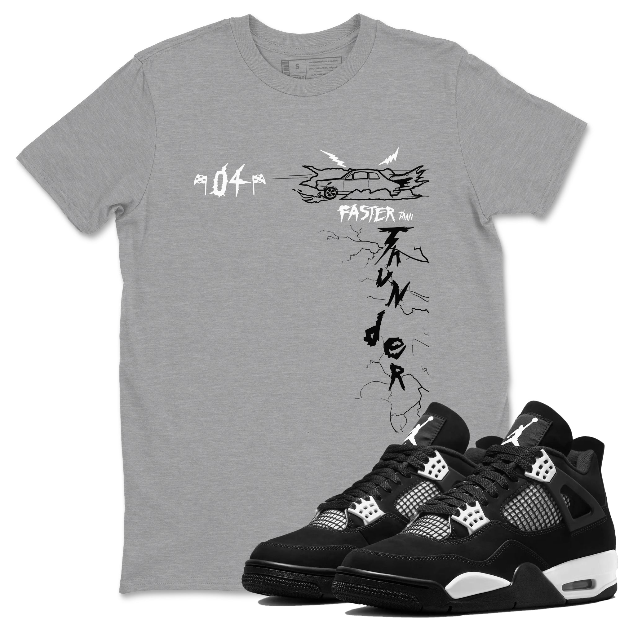 Faster Than Thunder Sneaker Tees - Air Jordan 4 White Thunder