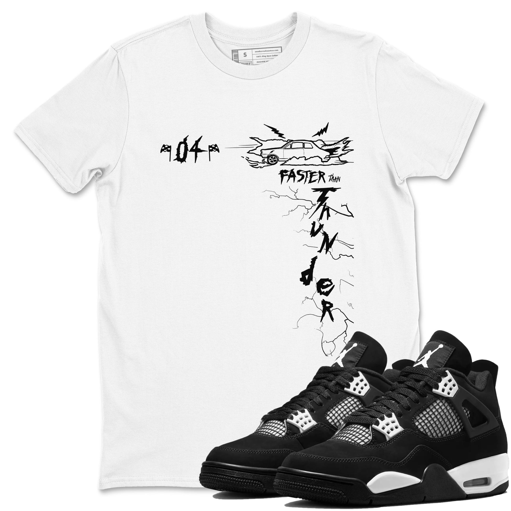 Faster Than Thunder Sneaker Tees - Air Jordan 4 White Thunder