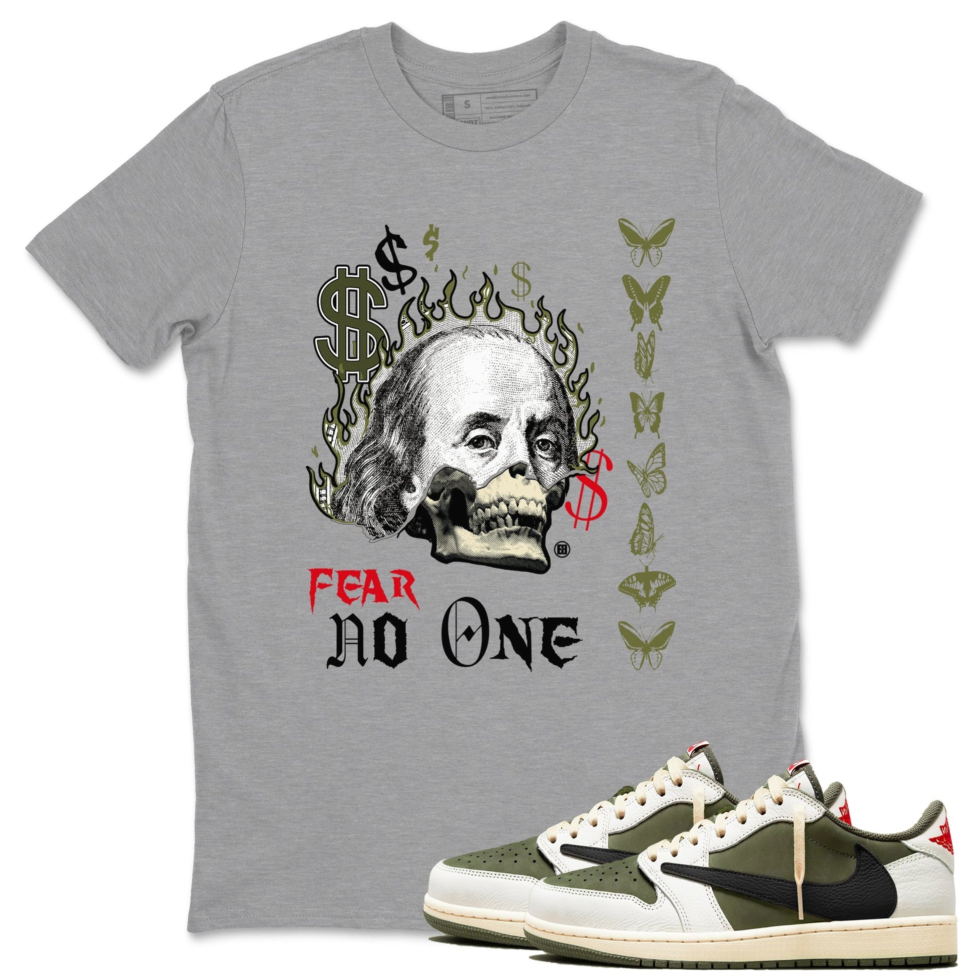 Fear No One Sneaker Tees - Air Jordan 1 Travis Scott Medium Olive