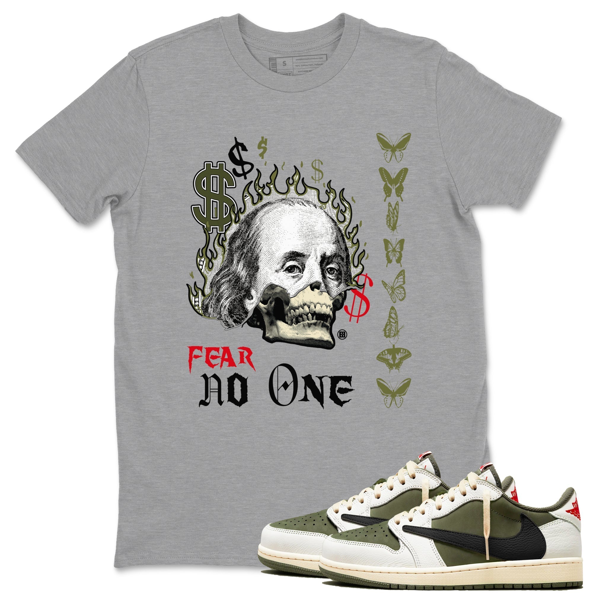 Fear No One Sneaker Tees - Air Jordan 1 Travis Scott Medium Olive