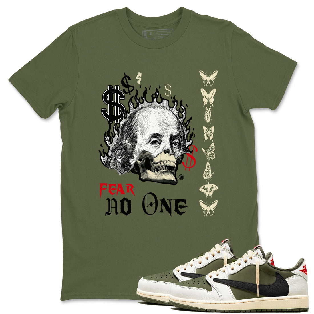 Fear No One Sneaker Tees - Air Jordan 1 Travis Scott Medium Olive
