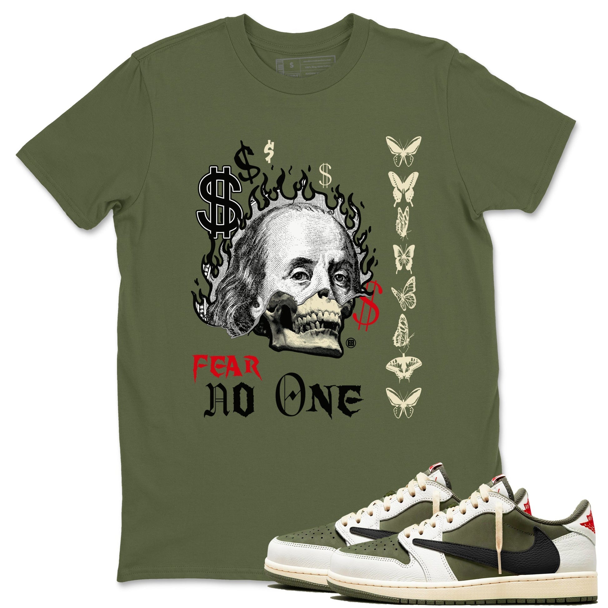 Fear No One Sneaker Tees - Air Jordan 1 Travis Scott Medium Olive