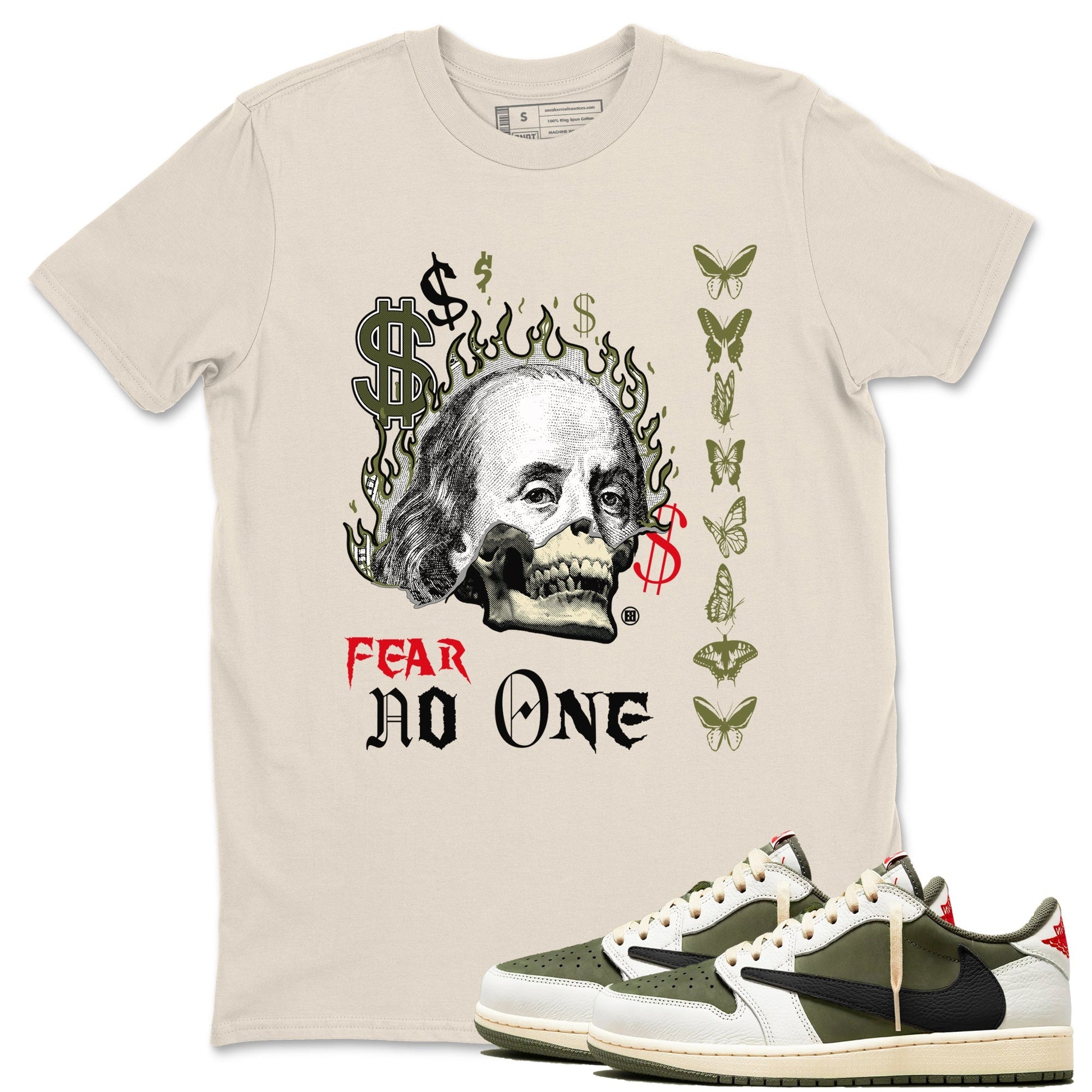 Fear No One Sneaker Tees - Air Jordan 1 Travis Scott Medium Olive