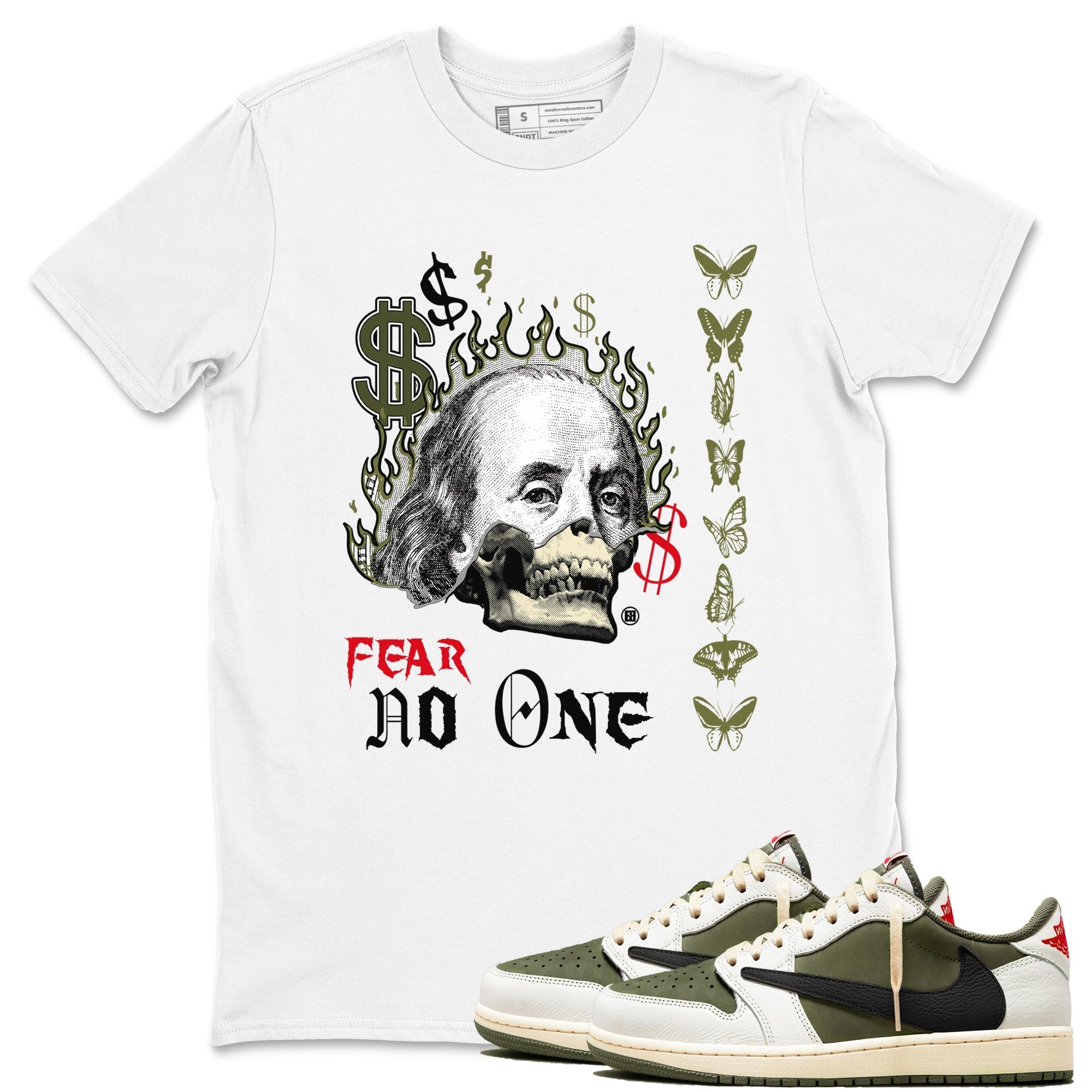 Fear No One Sneaker Tees - Air Jordan 1 Travis Scott Medium Olive