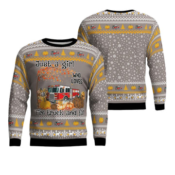 Fire Truck Just Girl Who Loves Christmas AOP Sweater ? Usalast