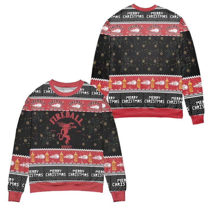 Fireball Red Hot Whisky Snowflake Ugly Christmas Sweater ? Black Red ? Usalast