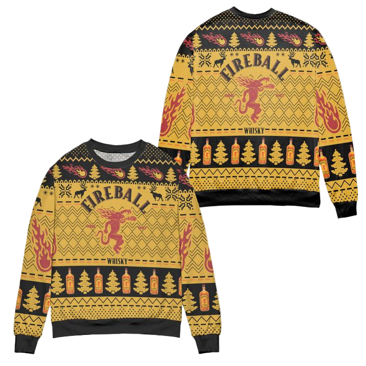 Fireball Whisky Pine Tree Zigzag Pattern Ugly Christmas Sweater ? Usalast