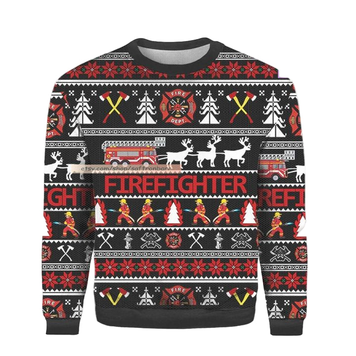 Firefighter Fire Engine Reindeer Fireman Brother Dad 3d Ugly Christmas Sweater ? Usalast
