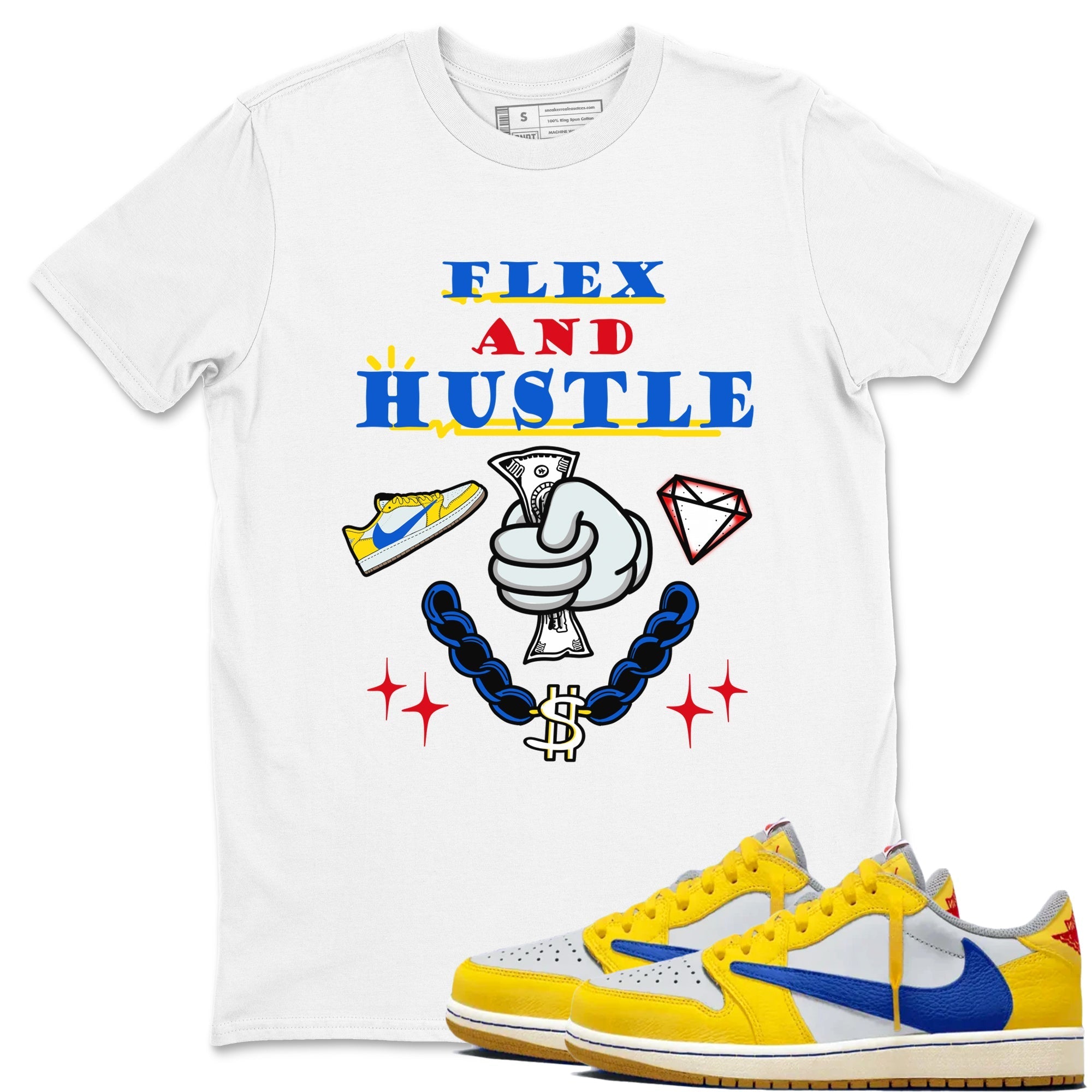 Flex And Hustle Sneaker Tees - Air Jordan 1 Travis Scott Canary