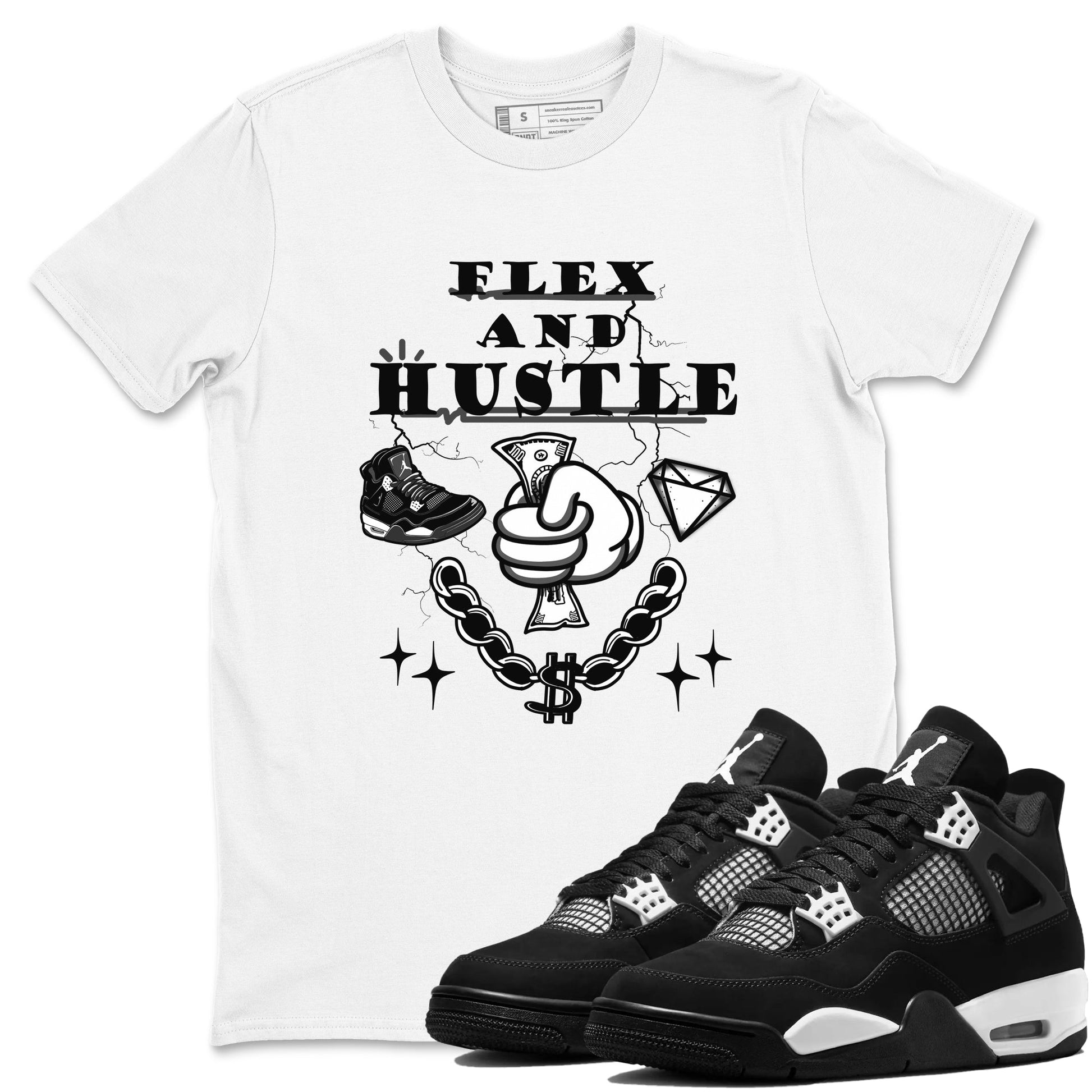 Flex And Hustle Sneaker Tees - Air Jordan 4 White Thunder