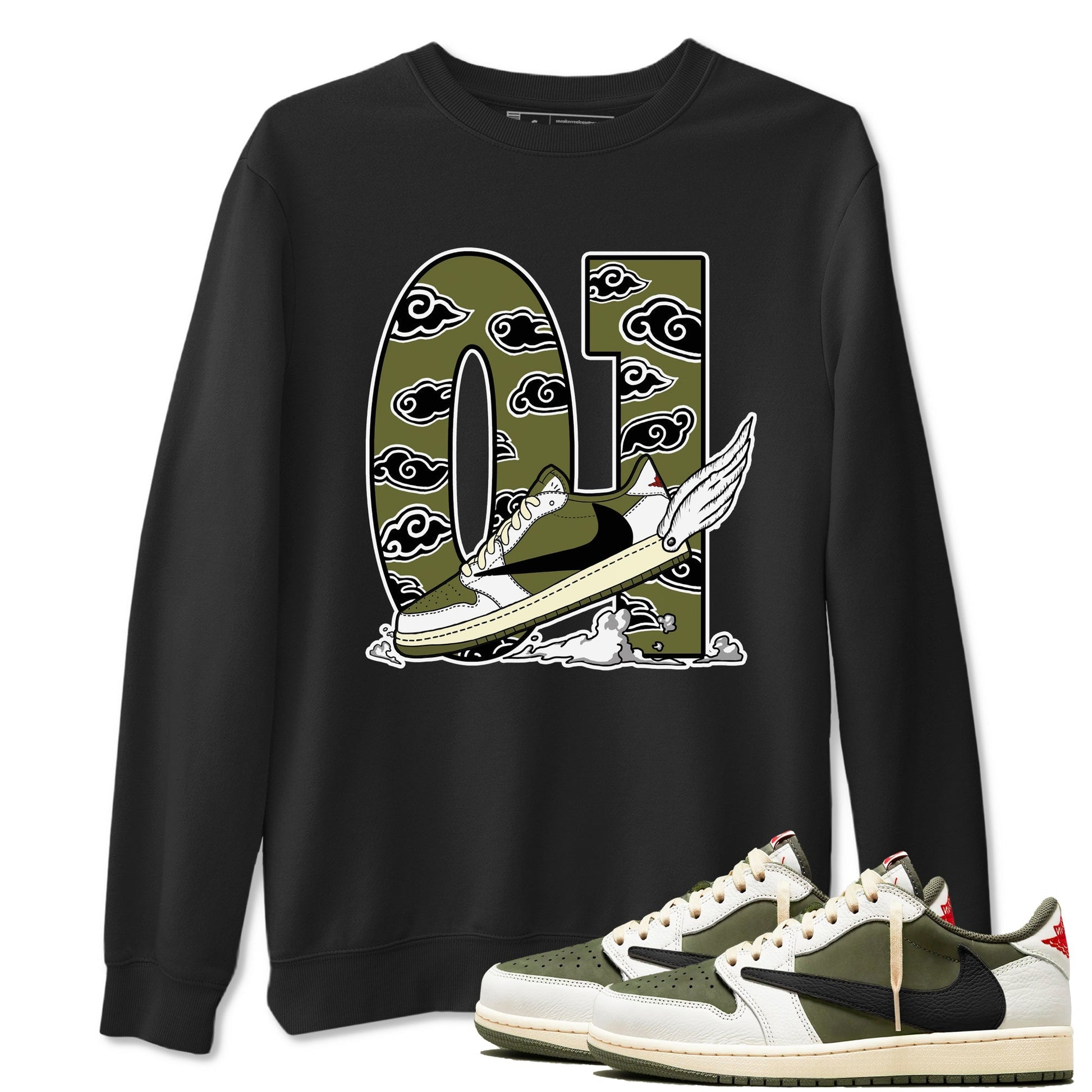 Fly To The Clouds Sneaker Tees - Air Jordan 1 Travis Scott Medium Olive