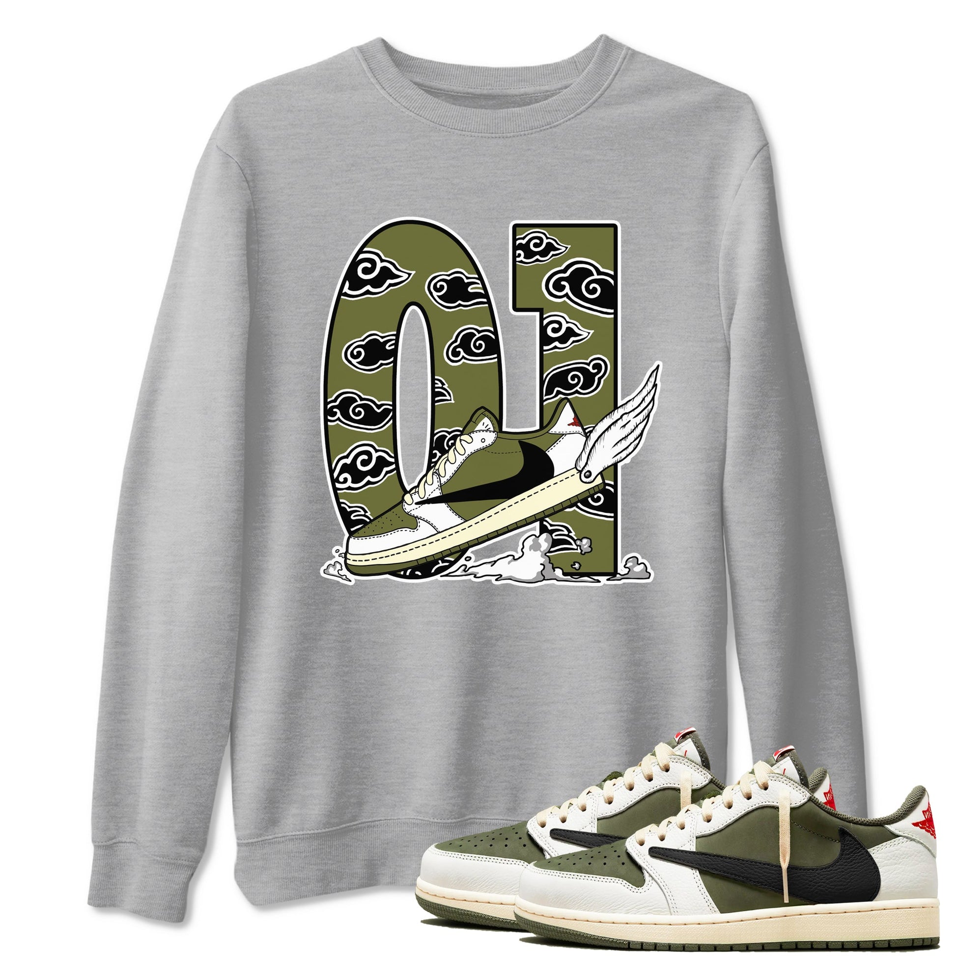 Fly To The Clouds Sneaker Tees - Air Jordan 1 Travis Scott Medium Olive