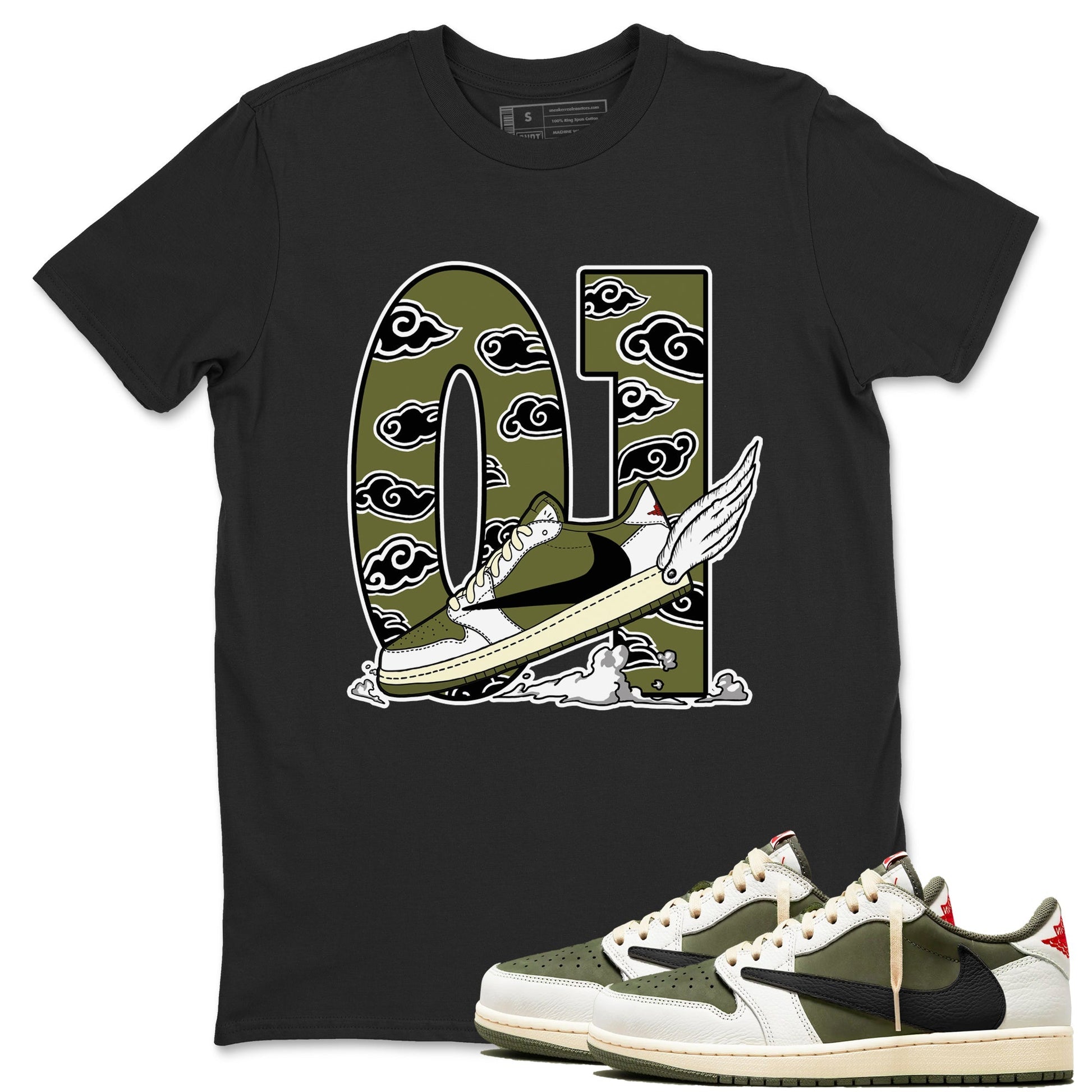 Fly To The Clouds Sneaker Tees - Air Jordan 1 Travis Scott Medium Olive