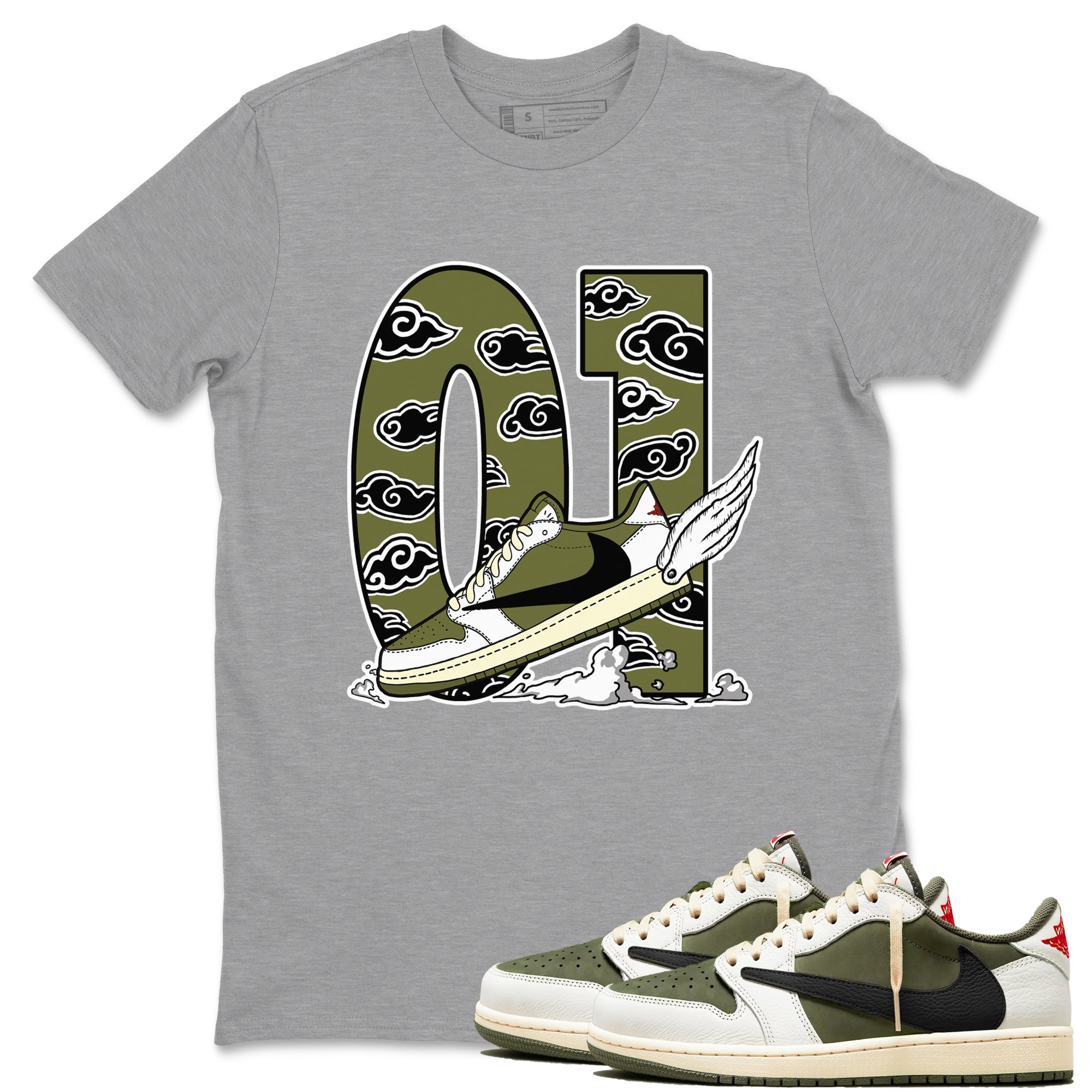 Fly To The Clouds Sneaker Tees - Air Jordan 1 Travis Scott Medium Olive