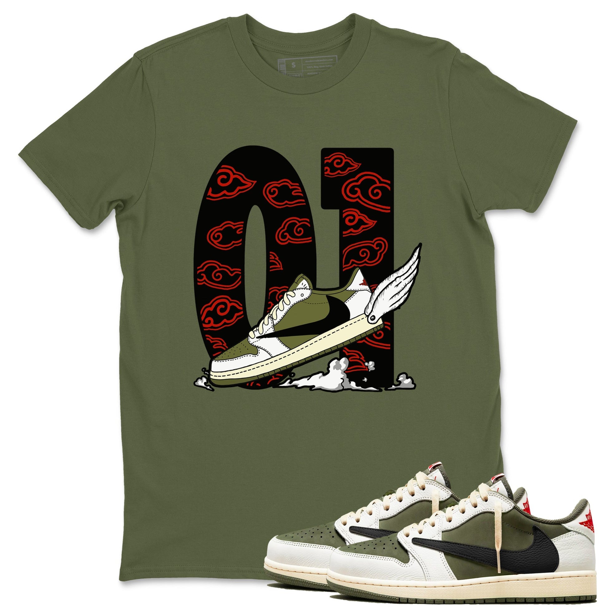 Fly To The Clouds Sneaker Tees - Air Jordan 1 Travis Scott Medium Olive