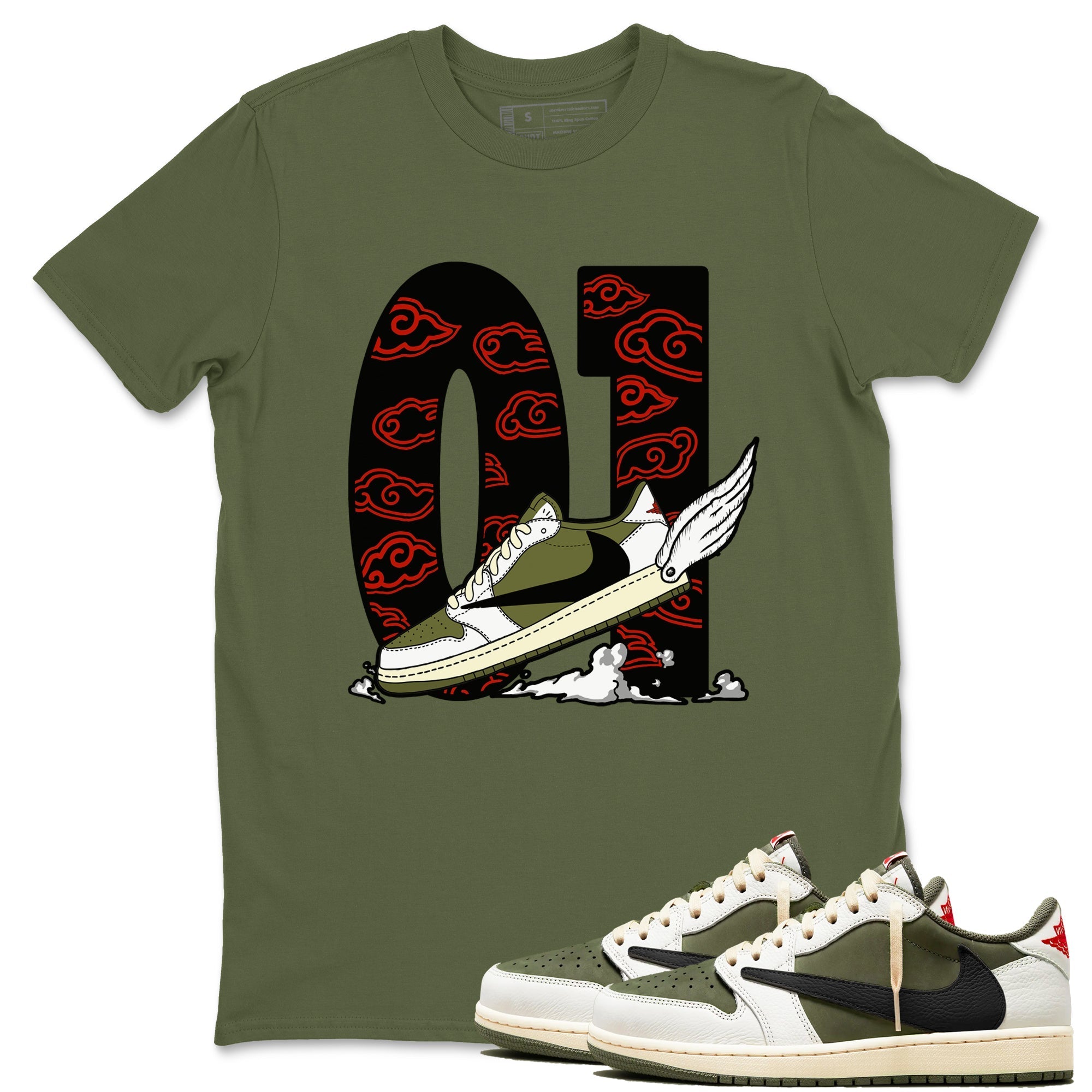 Fly To The Clouds Sneaker Tees - Air Jordan 1 Travis Scott Medium Olive