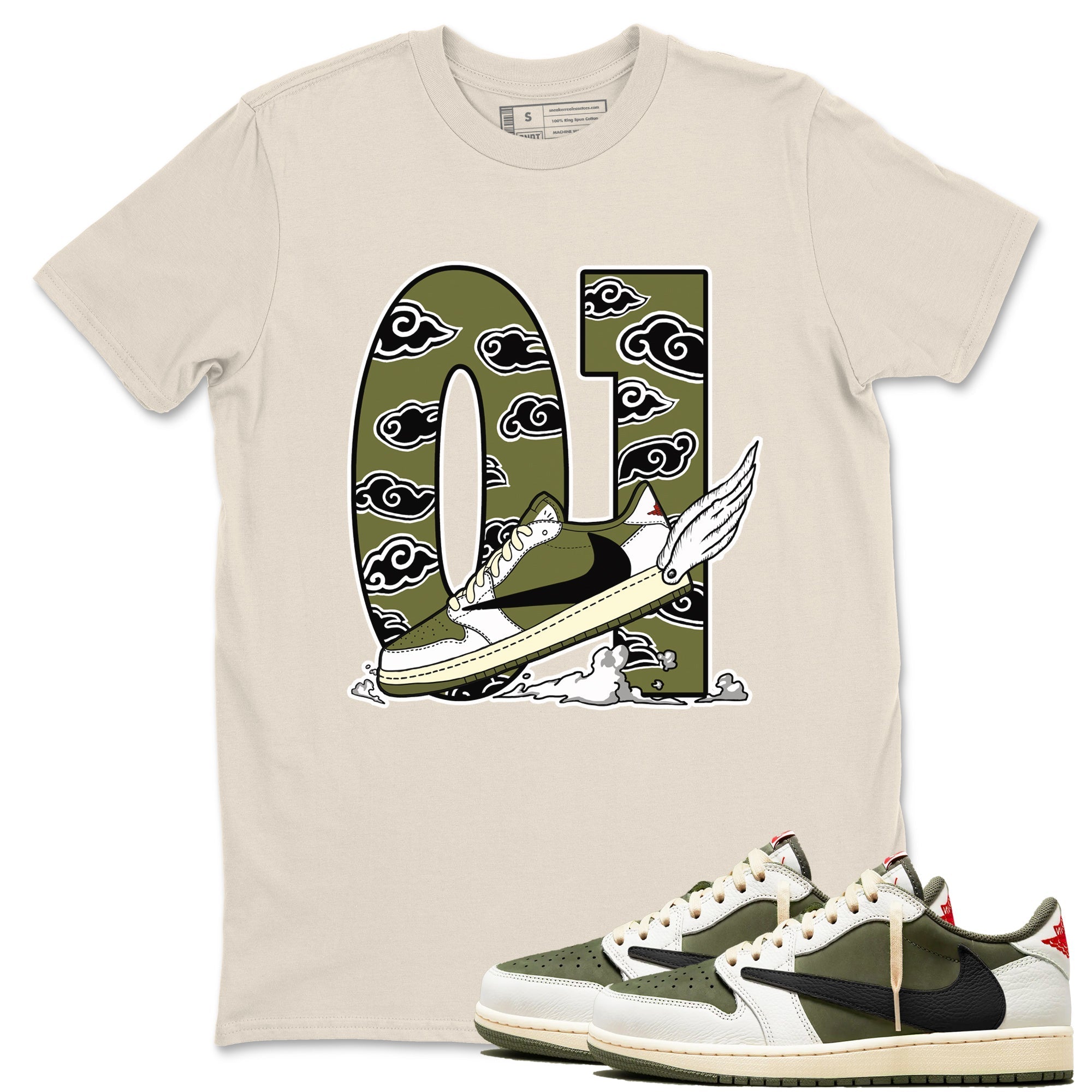 Fly To The Clouds Sneaker Tees - Air Jordan 1 Travis Scott Medium Olive