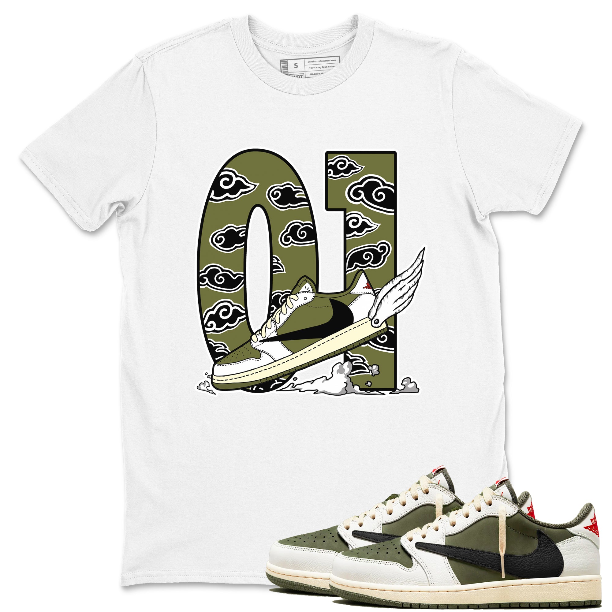 Fly To The Clouds Sneaker Tees - Air Jordan 1 Travis Scott Medium Olive